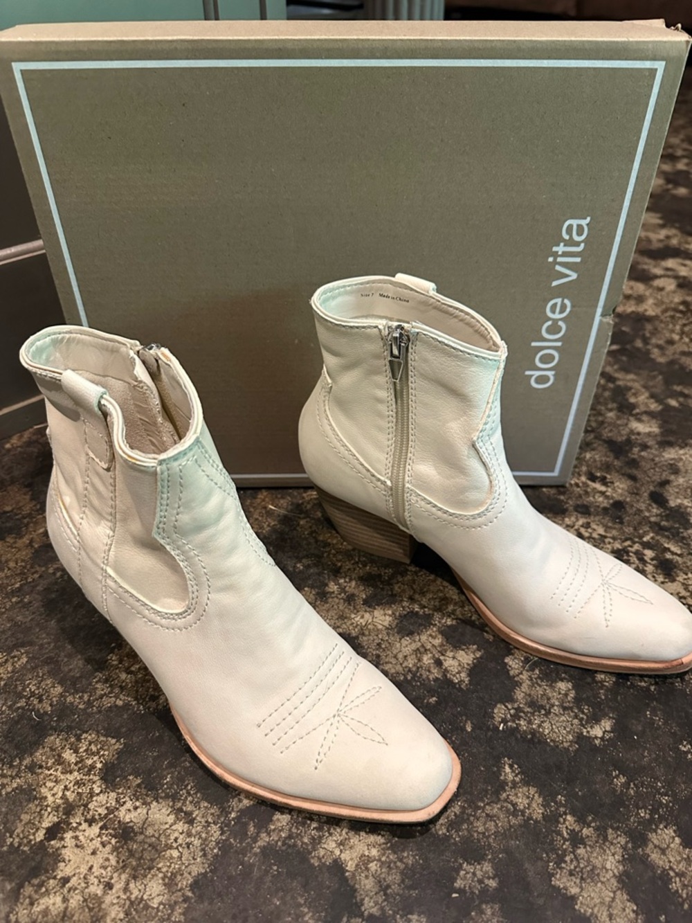 Dolce Vita White Leather Western-Inspired Ankle Booties